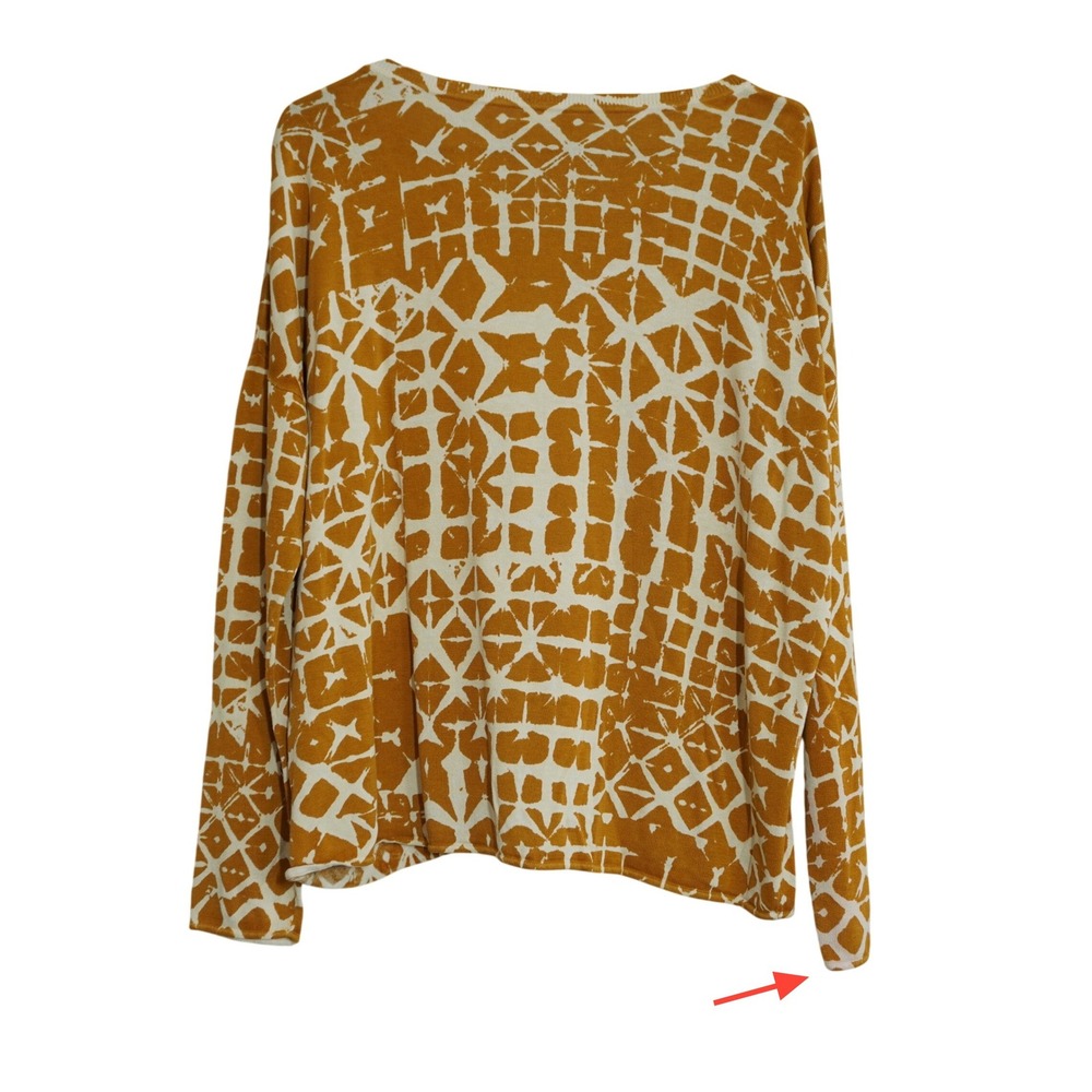 Garnet Hill Size Small Silk Cotton Shibori Print Sweater Mustard Yellow Cream - Picture 6 of 6